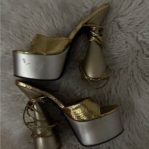 Fashion Nova Gold and Silver Platform Heels